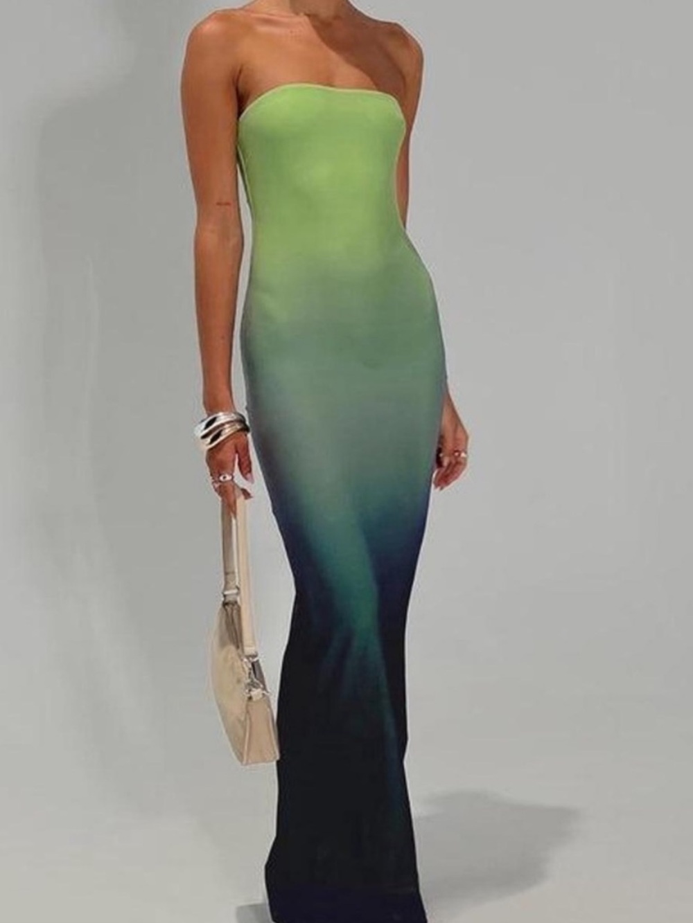 Princess Polly Stolen Love Blue Green Ombre Strapless Maxi Dress 8